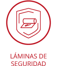 La imagen muestra un logo acompañado por letras en mayúsculas mencionando "LÁMINAS DE SEGURIDAD".